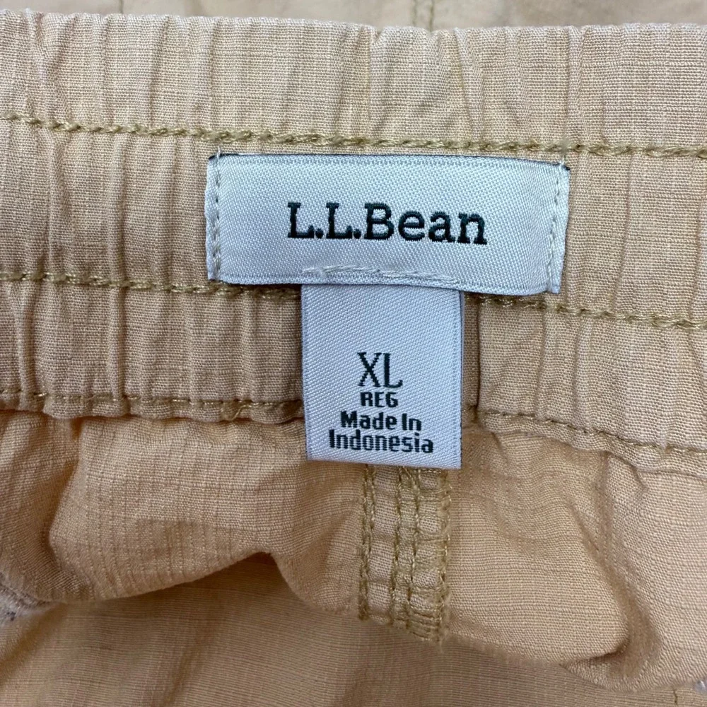 LL Bean Mens XL Tan Ripstop Utility Shorts Elastic Waist Drawstring